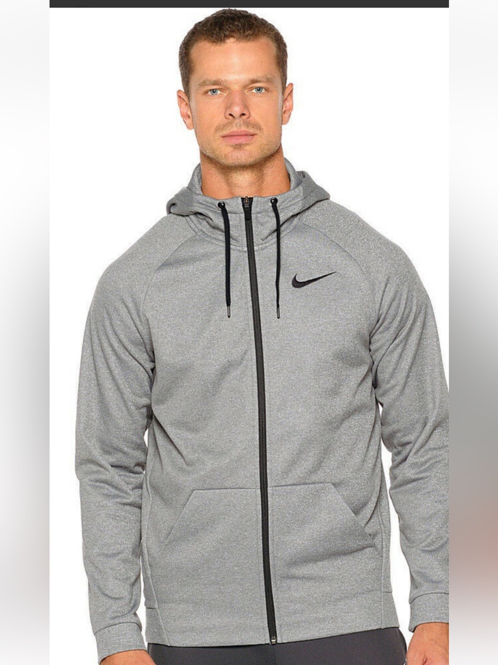 Nike Gray Full-Zip Hooded Jacket with Black Swoosh